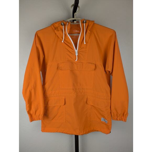 LL Bean orange Anorak Pullover Hooded Jacket lightweight Cordura - Picture 1 of 8